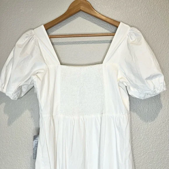 NWT Astr Puff Sleeve Poplin White Dress, S - Picture 8 of 10